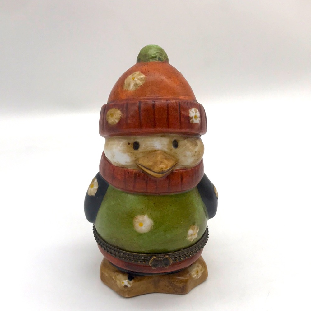 Vintage Penguin Porcelain Dressed in his Holiday Woolly’s Trinket Jar 4.25” Tall